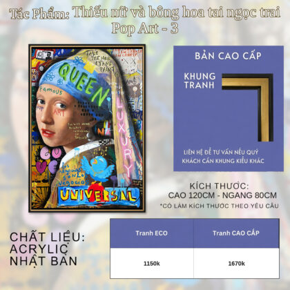 Thiếu nữ và bông hoa tai ngọc trai Pop Art - 3