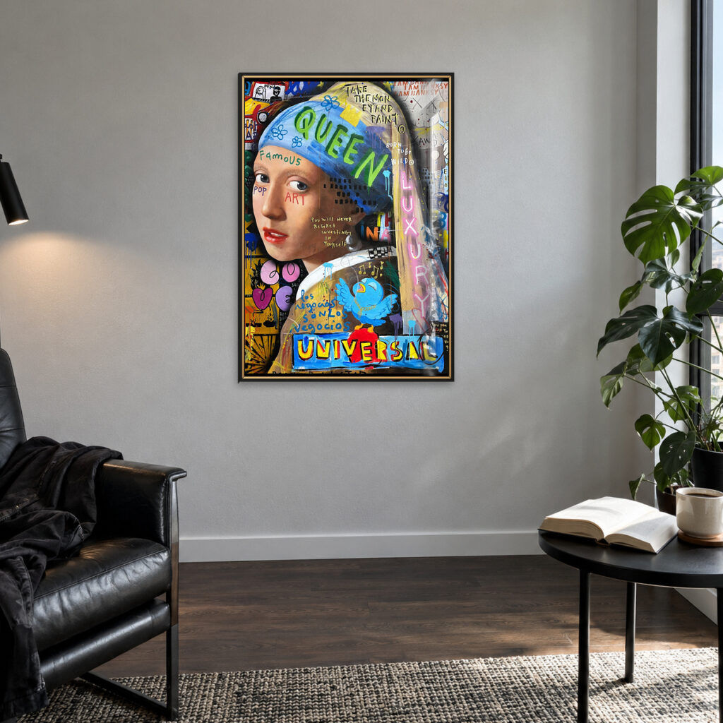 Thiếu nữ và bông hoa tai ngọc trai Pop Art - 3
