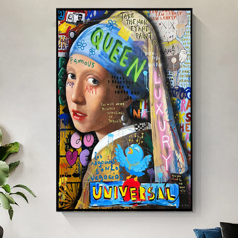 Thiếu nữ và bông hoa tai ngọc trai Pop Art - 3